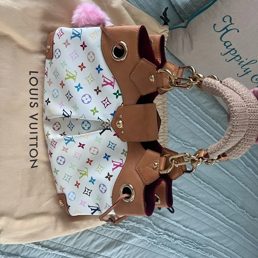 Louis Vuitton White Multicolor Monogram Canvas Shoulder Bag with Tan Trim - Picture 16 of 16